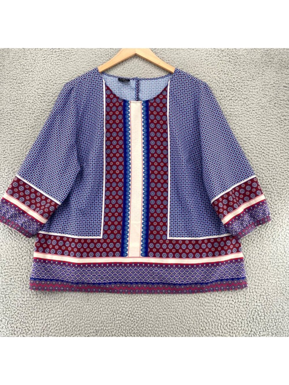 Talbots Top Womens 2X Plus Blue Red Floral Print Long Sleeve Blouse Boho Casual